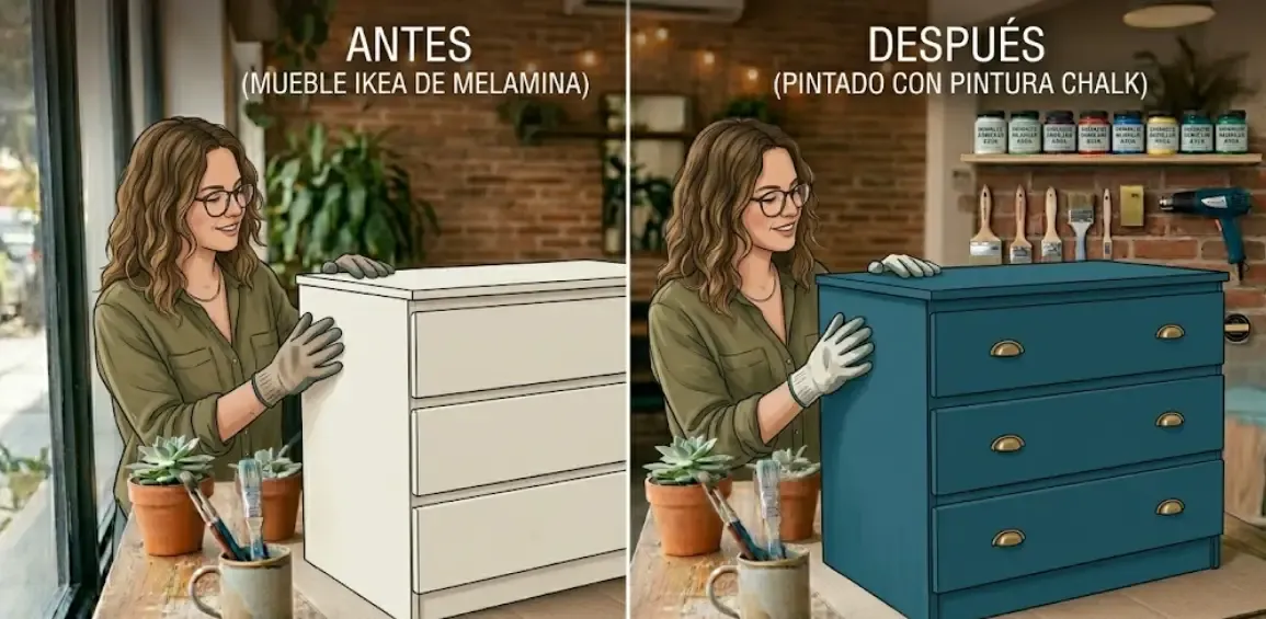 Mueble de melamina de Ikea antes y después de ser pintado